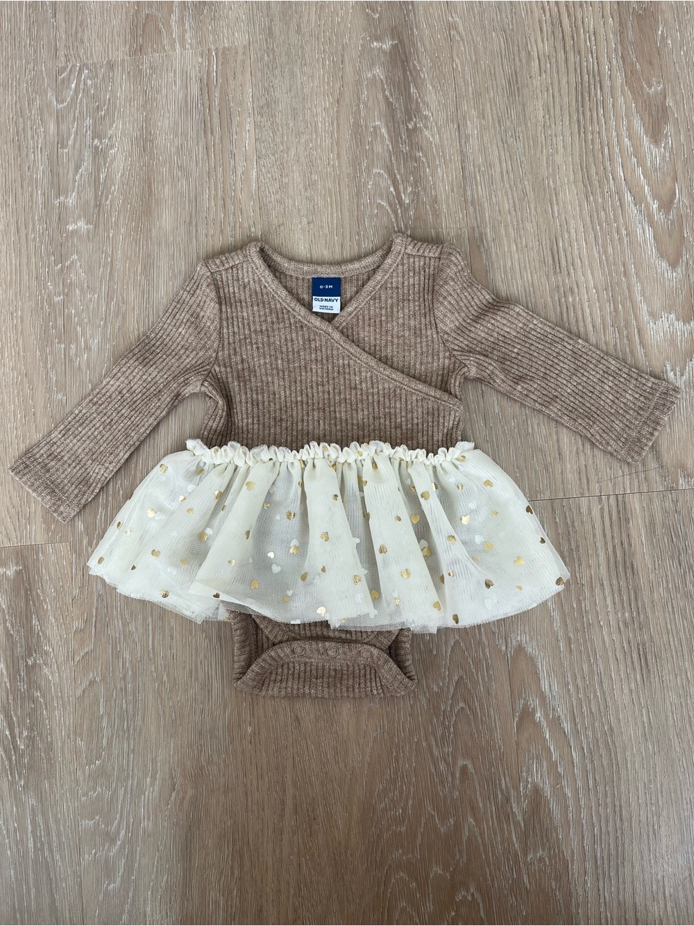 Old Navy Ribbed Wrap Bodysuit with Cream Tulle Trim